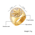 Micro Zirkon Ring Hip-Hop Herren voller Diamant Blattring Edelstahl Schmuck